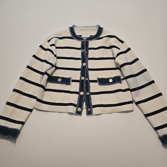 Sandro Stripey Cardigan With Denim Details - Picture 3 of 15